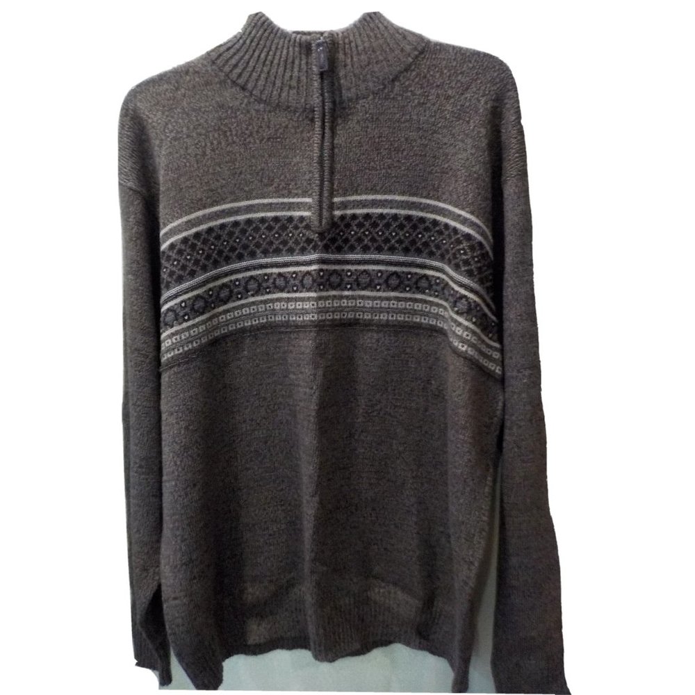 VTG Oscar de la Renta Mens Brown 1/4 Zip Long Sleeve Mock Neck Pullover Sweater